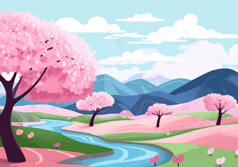 浪漫樱花小清新插画背景图,插画/手绘图,插画/手绘图库,插画/手绘图下载,插画/手绘